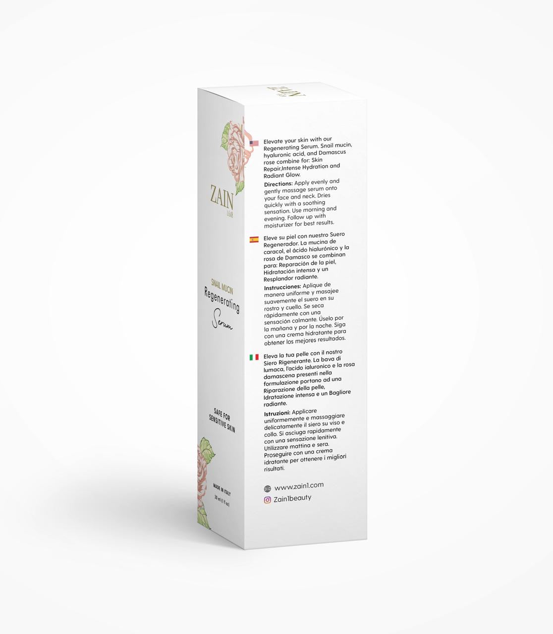 Snail Mucin Regenerating Serum by ZAIN1, Hydrating anti-aging serum with hyaluronic acid and Damascus rose, Moisturizing and rejuvenating facial serum