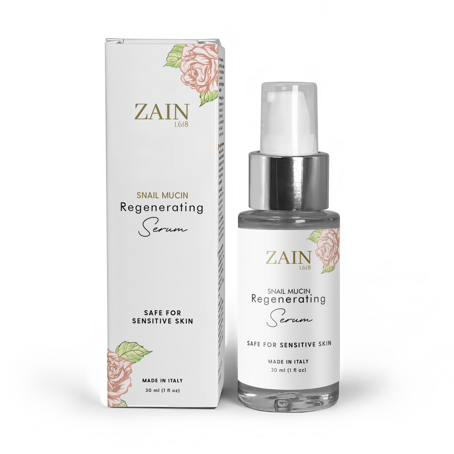 Snail Mucin Regenerating Serum by ZAIN1, Hydrating anti-aging serum with hyaluronic acid and Damascus rose, Moisturizing and rejuvenating facial serum