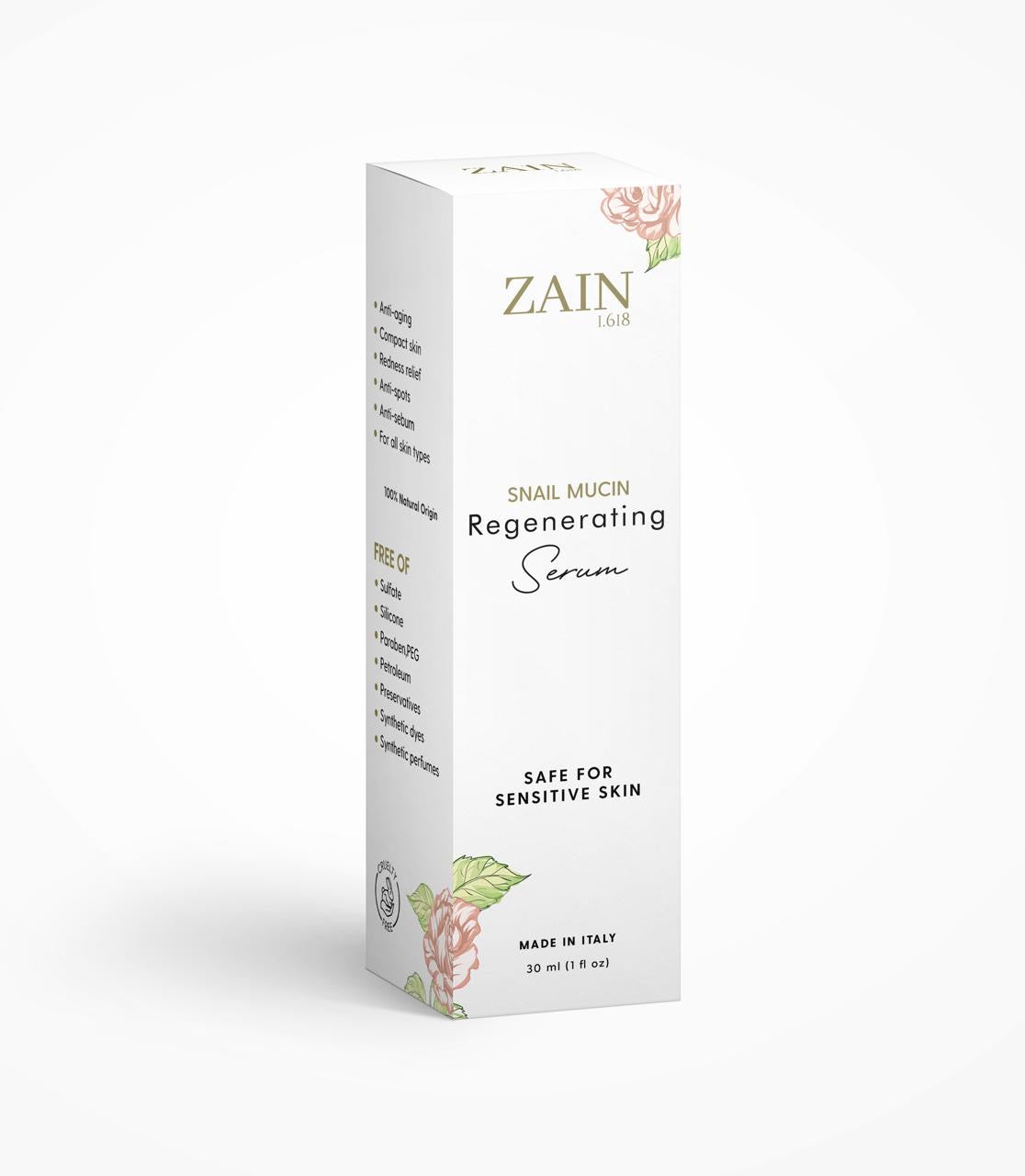 Snail Mucin Regenerating Serum by ZAIN1, Hydrating anti-aging serum with hyaluronic acid and Damascus rose, Moisturizing and rejuvenating facial serum