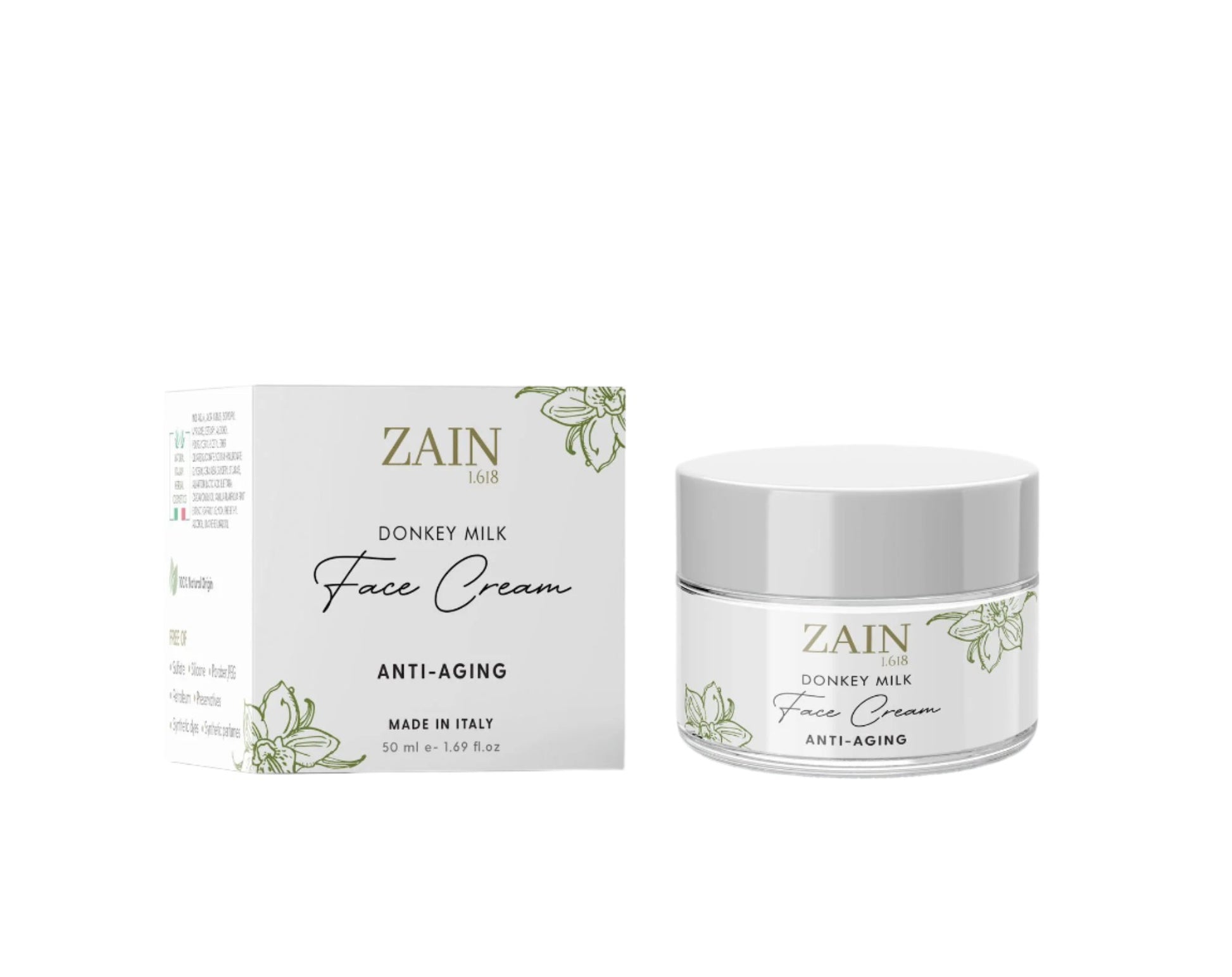 ZAIN1 Moisturizing Face Cream with donkey milk, Anti-aging face cream enriched with vitamins and proteins, Luxurious Italian face cream for youthful glow