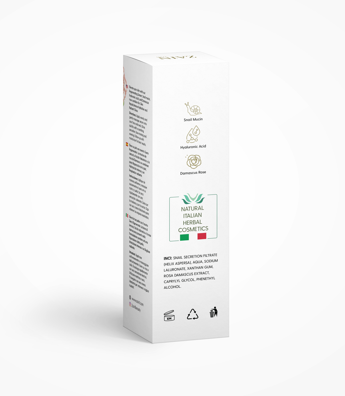 Snail Mucin Regenerating Serum by ZAIN1, Hydrating anti-aging serum with hyaluronic acid and Damascus rose, Moisturizing and rejuvenating facial serum